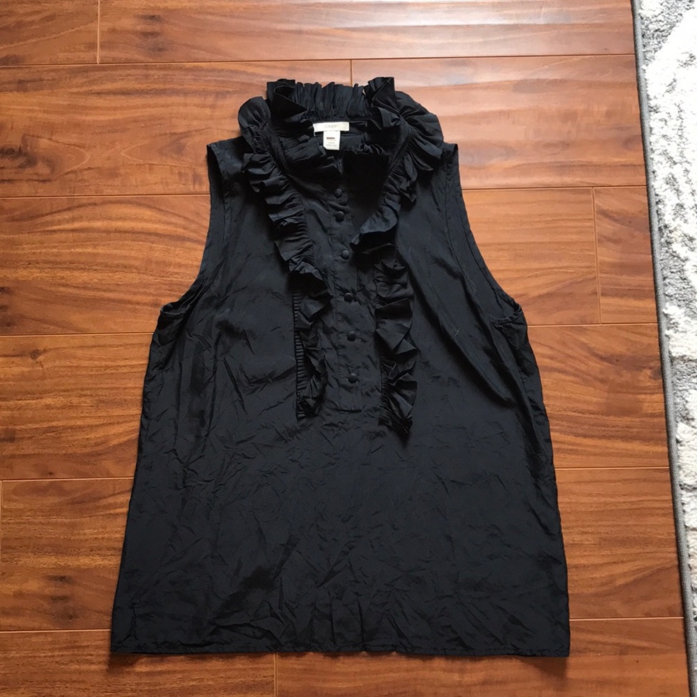 Black silk Jcrew black ruffle blouse size 6